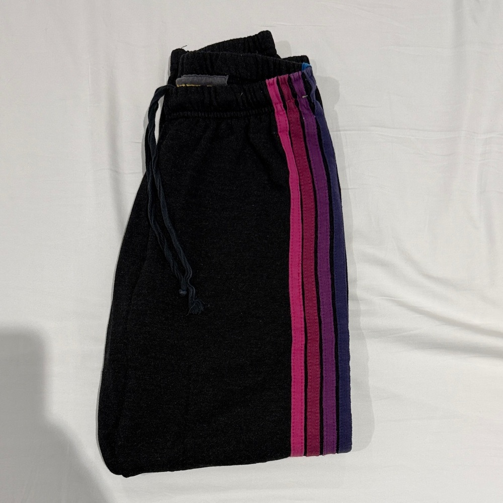Aviator Nation Black Joggers with Pink & Purple Side Stripes